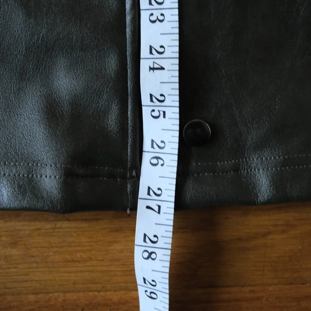 Zara Faux Leather Short Sleeve Jacket Dark Green Zip Up Chest Pocket M Street - Picture 6 of 8